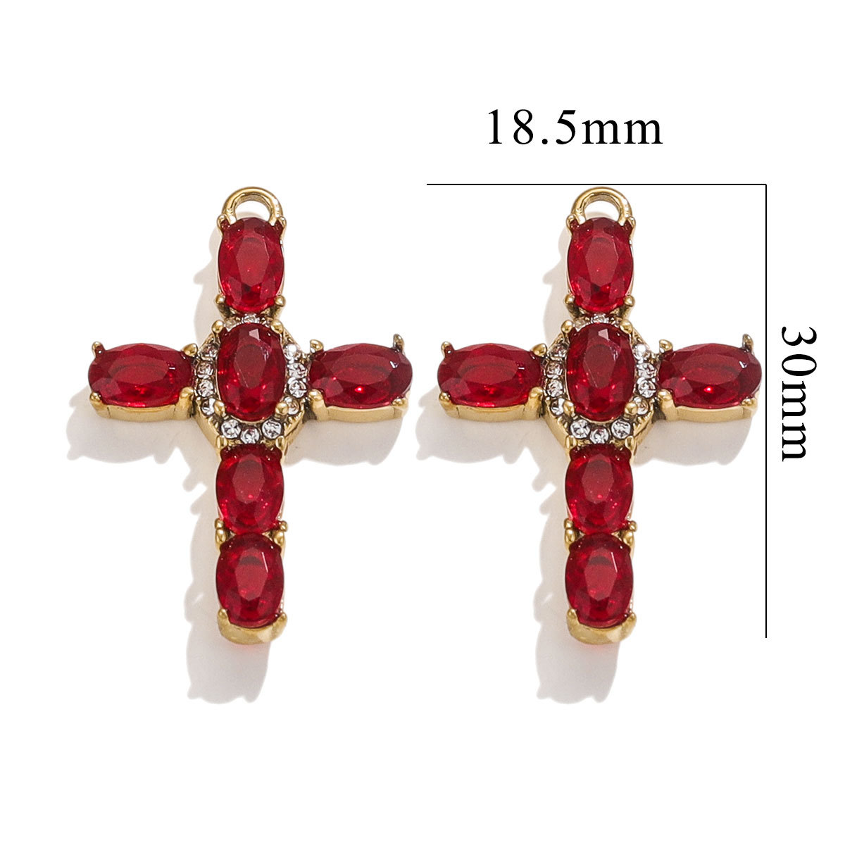 Red / 1 Piece Classic Retro Style Cross Shape Stainless Steel  Gold Color Women's Pendant Picture3